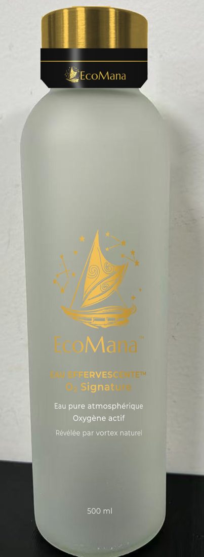 Flacon EcoMana EAU EFFERVESCENTE O₂ Signature, bague noire