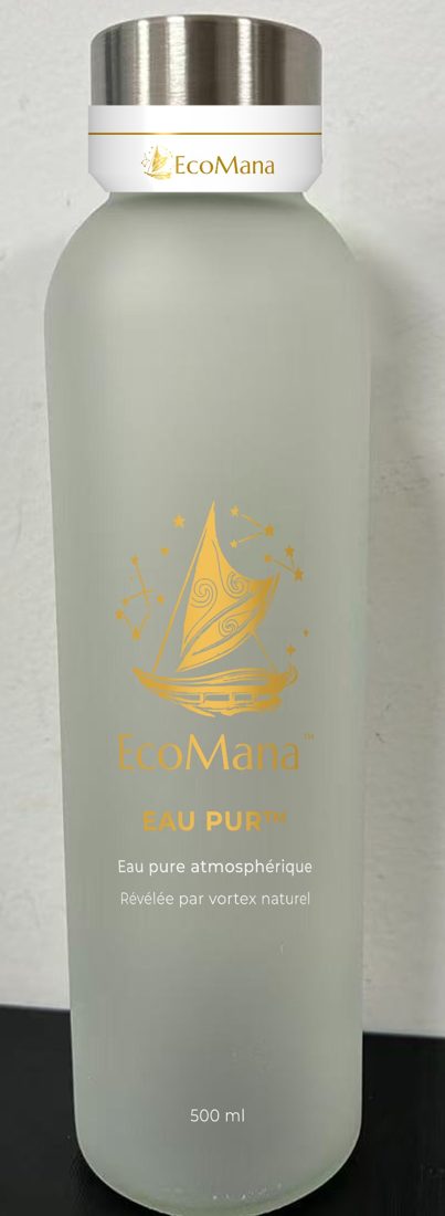 Flacon EcoMana EAU PUR, verre dépoli et décor or